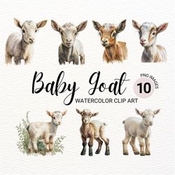 Baby Goat Clipart | Farm Animals PNG | Baby Animals | Watercolor Goat PNG | Cute Animals Clipart | Nursery Wall Art | Co