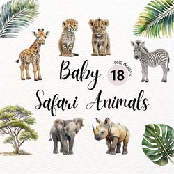 watercolor baby safari animals png | baby animals clipart | jungle animals | safari nursery decor | nursery wall art | c