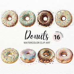 Donut Clipart | Watercolor Donut PNG | Baking Clipart | Dessert Clipart | Donut Party | Food Clipart | Sweets Clipart |
