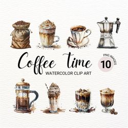 Coffee Clipart | Watercolor Coffee Cup Clipart | Food Clipart | Iced Coffee PNG | Coffee Mug PNG | Coffee Bar Decor