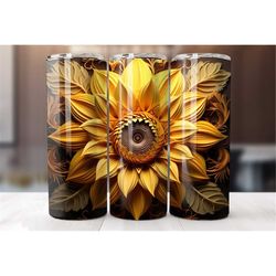 3D Sunflower 20 Oz Tumbler Wrap, Sunflower Tumbler Wrap, Sunflower, Vibrant Wrap, Straight Template, Tapered, Sublimatio