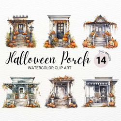 Halloween Porch Clipart Bundle | Watercolor Haunted Mansion PNG | Spooky Collage Images | Digital Planner | Paper Craft