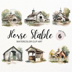 Watercolor Horse Stable Clipart | Horse Shelter PNG | Farm PNG | Farmhouse Clipart | Clipart Bundle | Commercial License