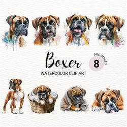 Cute Boxer Clipart | Cute Dog Clipart | Dog PNG | Watercolor Boxer PNG | Dog Portait | Dog Breeds | Puppy PNG | Commerci