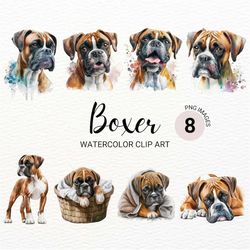 Cute Boxer Clipart | Cute Dog Clipart | Dog PNG | Watercolor Boxer PNG | Dog Portait | Dog Breeds | Puppy PNG | Commerci