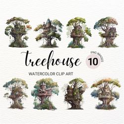 Watercolor Tree House Clipart | Kawaii Clipart Bundle | Junk Journal | Digital Planner | Summer Collage Images | Fantasy