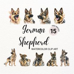 German Shepherd PNG | Dog PNG | German Shepherd Art | Cute Dog Clipart | Dog Portrait | Dog Watercolor | Puppy Images |