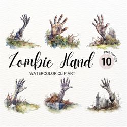 Zombie Hand Clipart | Watercolor Halloween Graveyard PNG | Digital Planner | Spooky Collage Images | Junk Journal | Pape