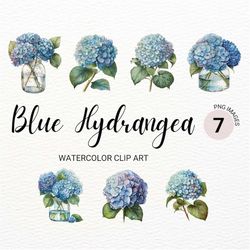Blue Hydrangea Clipart | Hydrangea Bouquet PNG | Floral PNG | Watercolor Blue Flowers | Flower Clipart | Botanical Art |