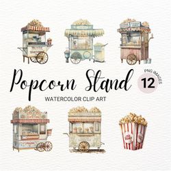 Popcorn Stand Clipart | Popcorn PNG | Movie Night Clipart | Birthday Party PNG | Food Clipart | Shop Front Clipart | Kaw