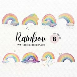Watercolor Rainbow Clipart | Rainbow PNG | Nursery Wall Art | Kawaii Clipart Bundle | Junk Journal | Digital Planner | C