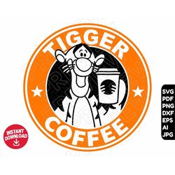 Tigger SVG coffee winnie the pooh coffee dxf png clipart, cut file layered by color