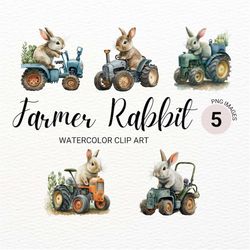 Farmer Bunny Nursery Clipart | Easter Bunny PNG | Baby Animals | Nursery Wall Art | Farm Nursery PNG | Farm Tractor Clip