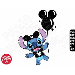 Stitch SVG balloon disneyland png clipart dxf , cut file layered by color