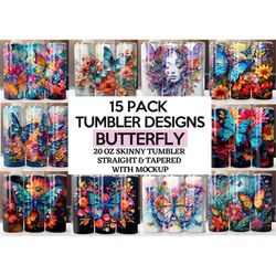 20 Oz Butterfly Tumbler Wrap Bundle, Butterfly Tumbler Wrap, Vibrant Wrap, Stained glass, Alcohol Ink, Watercolor, Neon,