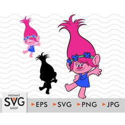 Poppy Trolls SVG, svg, Png, Cricut, Silhouette Cut File, Instant Download, Poppy, Silhouette Cut File, EPS, Jpg, Png, La