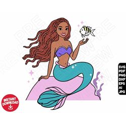 Ariel The little mermaid black SVG , african american princess , flounder , png dxf cricut clipart , cut file layered by