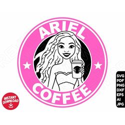 The little mermaid african american SVG , black ariel princess , coffee png clipart cricut , cut file layered by color