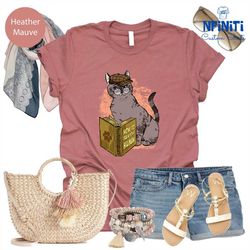 Cat Book Shirt, Cat T-Shirts, Bookworm Shirts, Reading Cat Shirts, Book Lover Shirt, Librarian Shirt, Cat Lover Gifts, B