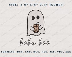 Boba Boo Embroidery Machine Design, Spooky Halloween Embroidery File, Spooky Coffee Embroidery File, Instant Download