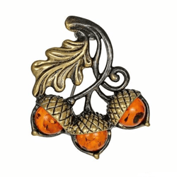 Amber Acorns Brooch Autumn Leaf Oak Jewelry Baltic Amber Cute small dress brooch gold burnt orange Lapel pin women girl