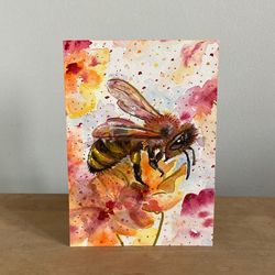 Honeybee Watercolor Painting, Original Bumblebee Watercolor, Bee Art, Cottagecore Decor, Nursery Decor, Watercolor Art