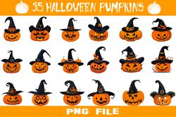 Halloween Pumpkins in Witch Hat  35 PNG Files Sublimation Digital  File