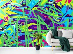 expressive abstract green graffiti wall murals