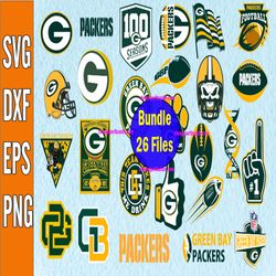 Bundle 26 Files Green Bay Packers Football team Svg, Green Bay Packers Svg, NFL Teams svg, NFL Svg, Png, Dxf, Eps, Insta