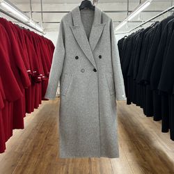 Women's mid-length double sided cashmere coat with side opening wool coat