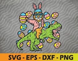 Cat Easter Bunny Riding Dino Trex Egg Hunt Dinosaur Boys Kid Svg, Eps, Png, Dxf, Digital Download