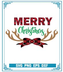 Merry Christmas Buffalo Plaid SVG, Reindeer Horns SVG,  Merry Christmas SVG