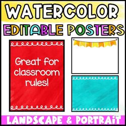 Editable Classroom Posters | Watercolor Classroom Decor | Elementary Classroom | Bulletin Board | Classroom Decor