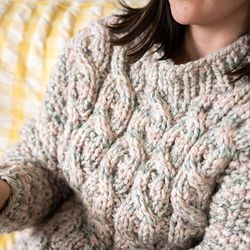 Knitting  Patterns  Jumpers Corlears Cable Sweater in Lion Brand Wool Ease Thick & Quick - M22089 WETQ - Downloadable PD