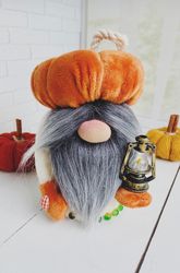 Scandinavian gnome. Gnome Pampkin. Handmade gnome. Lucky gonk. Interior decoration. Halloween gnome. Present Halloween.
