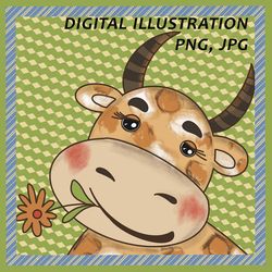 Cow portrait, cow illustration, artwork, digital illustration