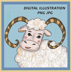 Sheep, sheep portrait, sheep illustration, digital artwork