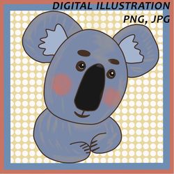 KOALA, coala illustrations, coala portrait, digital picture, PNG and JPG file