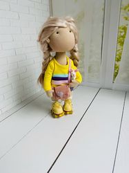 Handmade Doll. Doll with roller skates. Rag Doll. Tilda Doll. Soft Doll. Nursery decor doll. Art Collectible Doll.