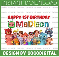 Cocomelon Personalized Name And Ages ,Happy 1st Birthday Cocomelon Family PNG, Coco Melon PNG, Cocomelon Printable Cocom