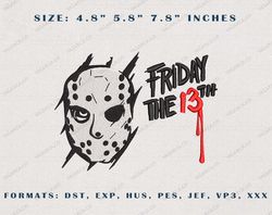 Horror Movie Killers Embroidery Design, The Killer Friday 13th The Crystal Lake Killer Embroidery File, 3 Sizes, Format