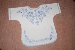 Embroidered Christening dress boy gown white blue hand made newborn gift