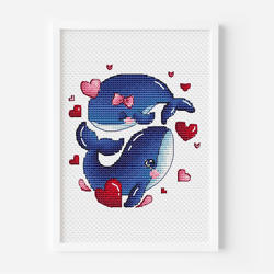 Whale Cross Stitch Pattern PDF, Couple in Love Cross Stitch, Love Counted Cross Stitch, Valentine's Day Cross Stitch