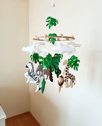 safari baby mobile, jungle baby mobile, baby shower gift, elephant baby mobile, african animals baby mobile, girl cot, b