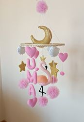 personalized crib mobile, flamingo baby mobile, princess for girl baby mobile, girl cot, customized baby mobile, baby sh