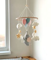 Big campaign!!! Elephant with balloons baby mobile, baby shower gift, nursery decor, girl cot, boy cot, crib mobile