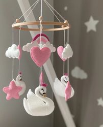 free shipping!! swans and rainbow baby mobile, girl baby mobile, girl cot, baby shower gift, nursery mobile
