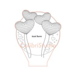 Heart baloons 3d lamp vector file, CNC laser engraving plan, 3D night light making file.