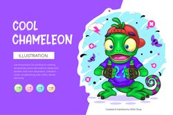 Chameleon Cartoon Character. Animal Art.