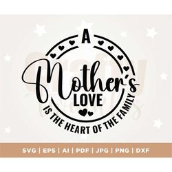 A mother's love is the heart of the family Svg, Mother SVG, Mother's Day SVG, Mom cut file, Gifts for Mom, Mom quotes, S